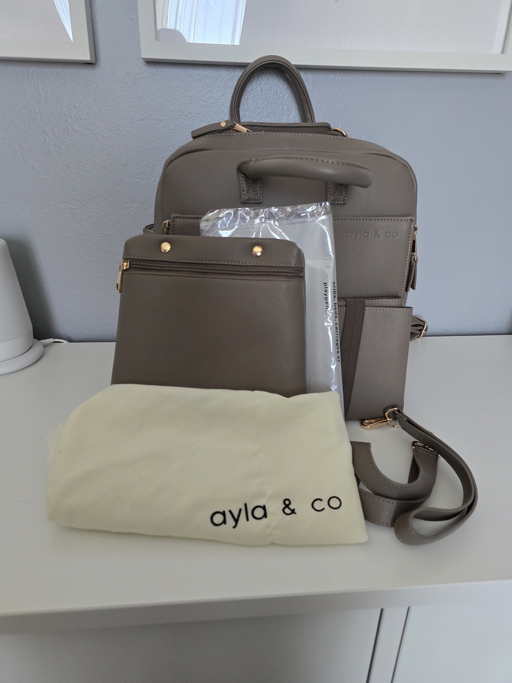 Ayla & Co  Full Size Vegan Leather Diaper Bag - Pebble
